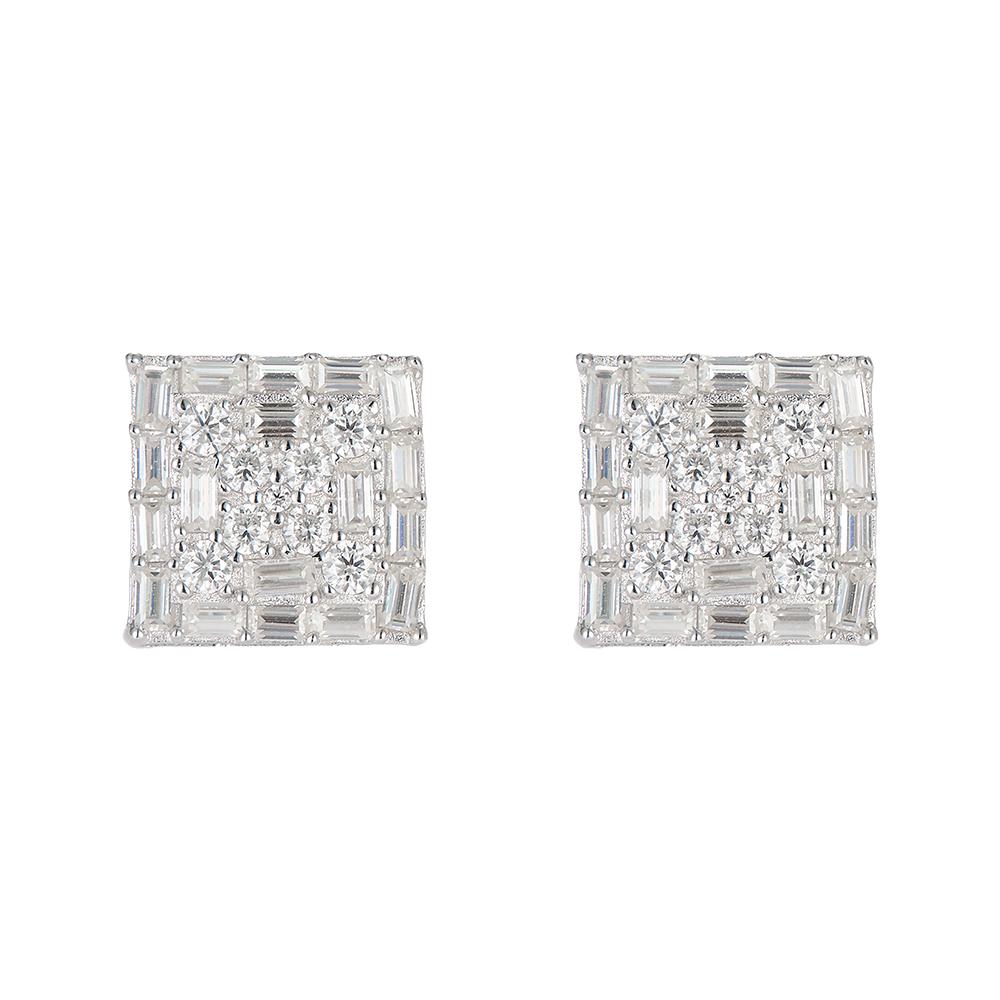 

Moissanite 925 Silver Earring Mens Jewelry Square Hip Hop Big Mens Stud Earrings белый