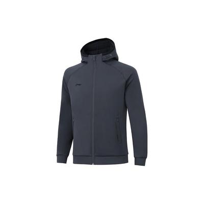 Li Ning Fitness Series Einfarbiger Kapuzen-Sport-Hoodie mit Reißverschluss für Herren Hoodies Kalt-Sand-Schwarz AWDT993-2