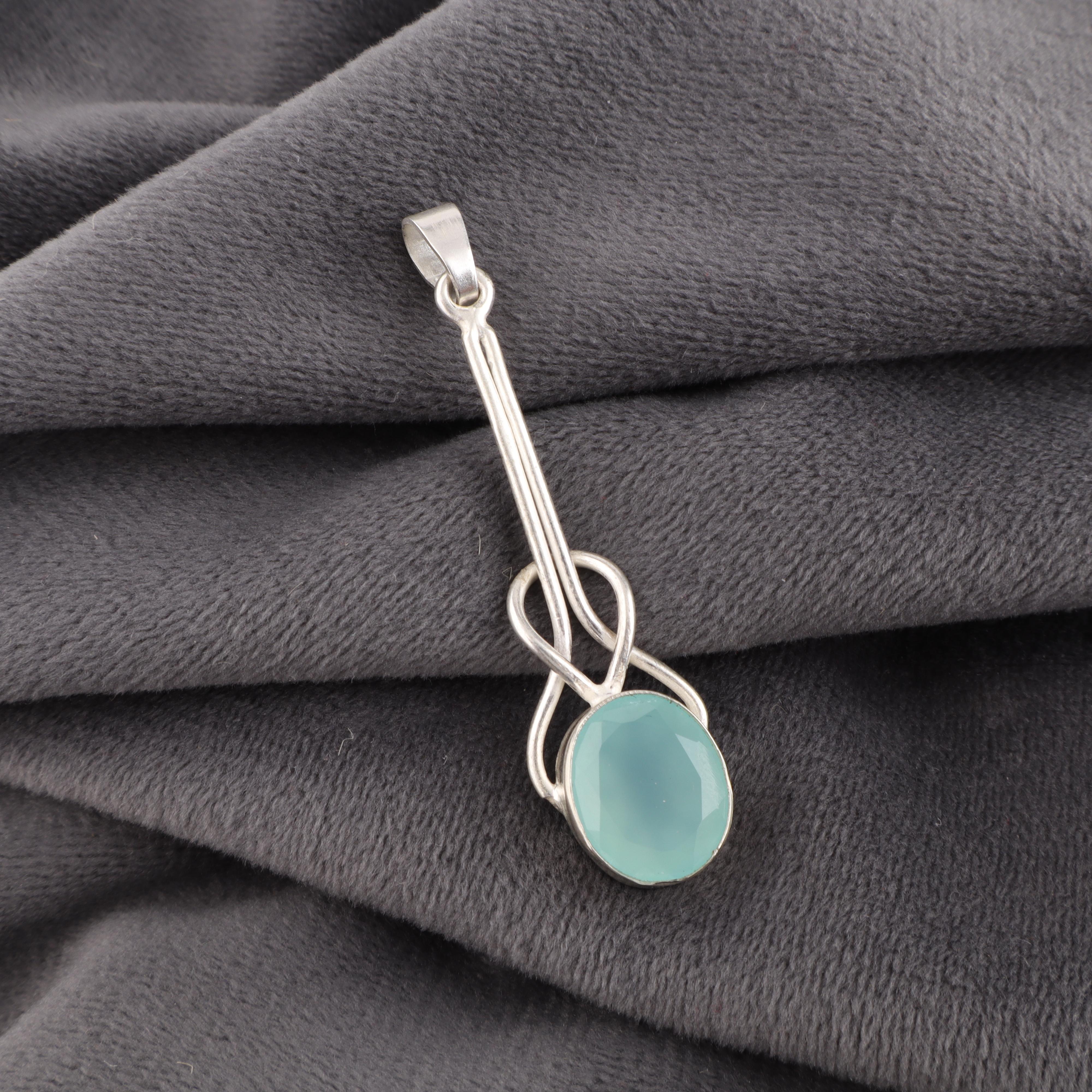 

Украшения ручной работы из драгоценных камней Aqua Chalcedony, кулон из стерлингового серебра 925 пробы, уникальный дизайн, для женщин 1.79 Inches синий