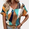 Europe, America 1116 summer new v-neck printed short-sleeved top women's geometric pattern contrasting shirt