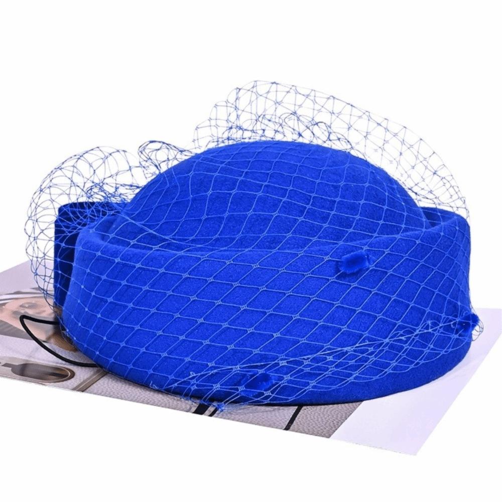 Mesh Wool Bow Hat with Veil Solid Color Topper Hat Fashion Pillbox Hat Ladies