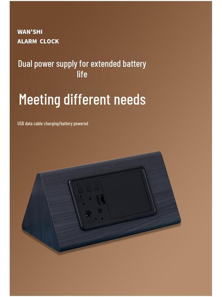 Triple Display LED Wooden Alarm Clock with Silent, Luminous Features and Perpetual Calendar