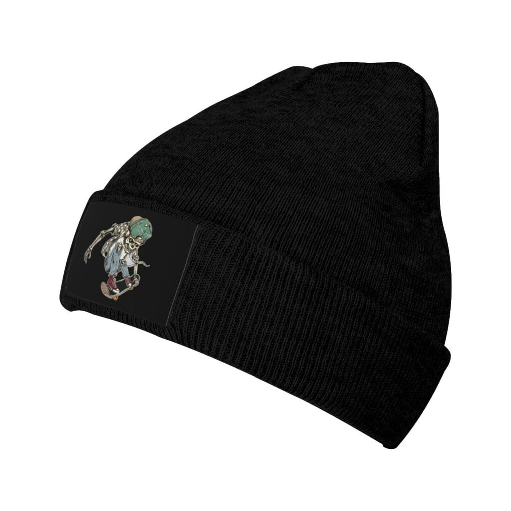 Winter Casual Beanie Hats For Unisex Women Skeleton Playing Skateboard Unisex Adult Cap Warm Daily Knit Hat Skull Caps Black