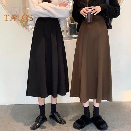 Women Midi Skirt High Waist A-Line Skater Skirt Solid Color Large Hem Commuting Style Office Lady Skirt Workwear