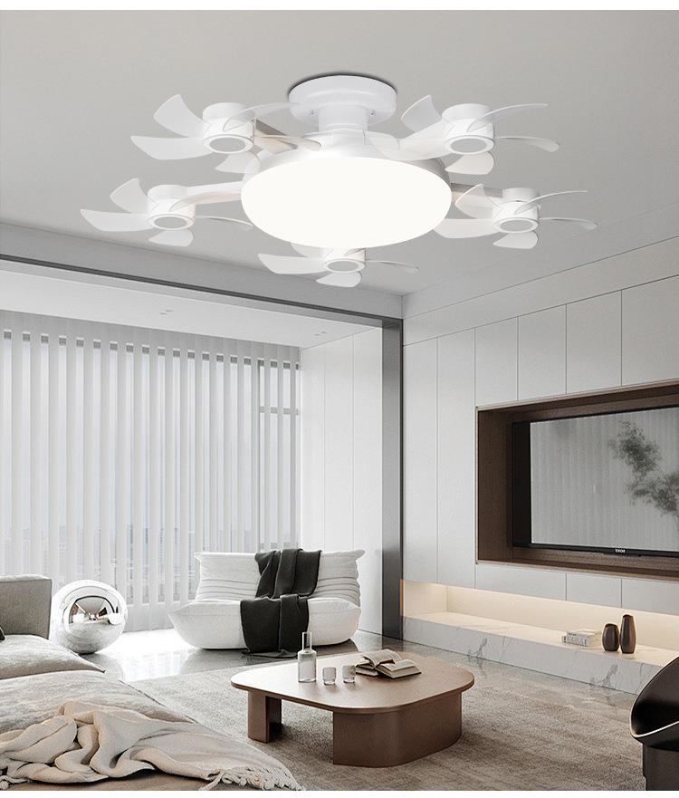 LED Fan Light E27 Base: Silent, Multi-Functional 5-Head Drone Model for Living Room & Bedroom