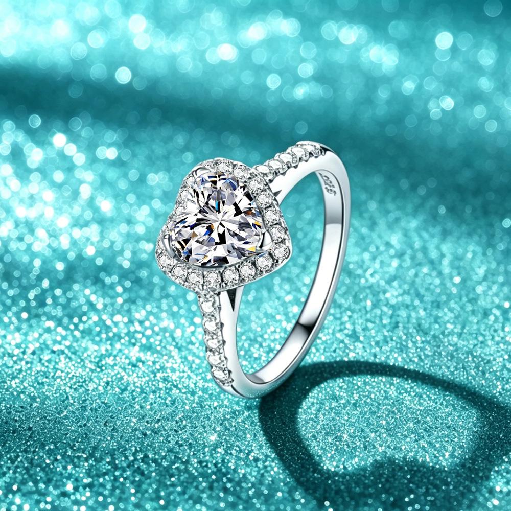 S925 Sterling Silver Moissanite Heart Engagement Ring, 1.2CT D Color