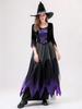 Schwarz-Violettes Hexen-Vampir-Kostüm für Erwachsene und Kinder - Perfekt für Halloween und Bühnenauftritte
