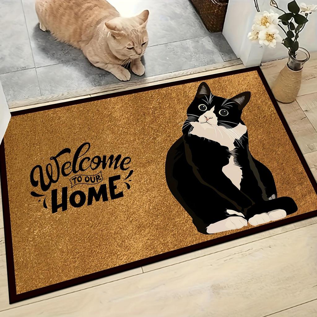 VIKAMA Cute Cat Entrance Door Carpet, Comfortable To Walk On, Bathroom Carpet, Machine Washable, Home Decoration