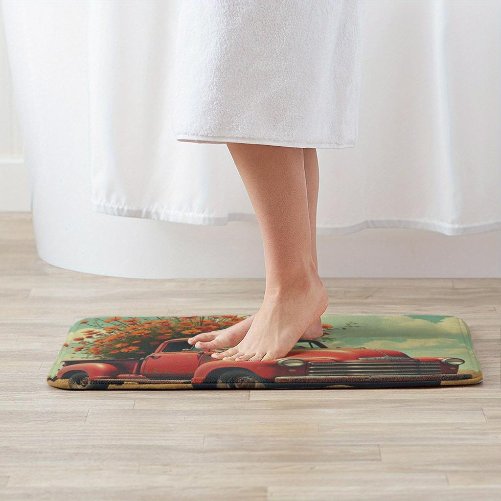 1PC Rustic Red Pickup Kitchen Rug Non-Slip Door Mat Pop design Bathroom Rug Bath Mat Carpet for Home Sink Laundry Decoreeree