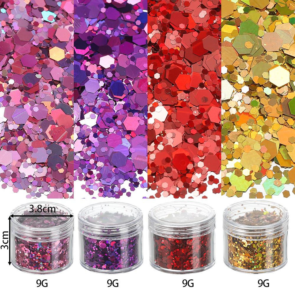 4 Flessen/Set Holografische Zeshoekige Grove Glitter Epoxy Hars Vulvlokken Laser Pailletten voor DIY Epoxy Hars Nagelkunst Vullingen