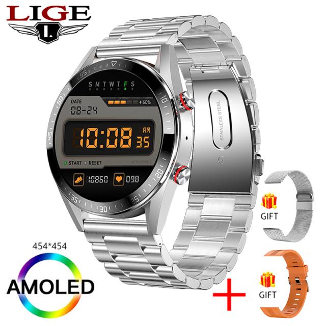 Smart Horloge ECG Mannen, 1,43 inch AMOLED Smartwatch Dial Antwoord Oproep, Vrouwen Waterdichte Fitness Tracker met PPG SpO2 Hartslagmeter Bericht Kennisgeving Slaap Monitor voor Android iOS