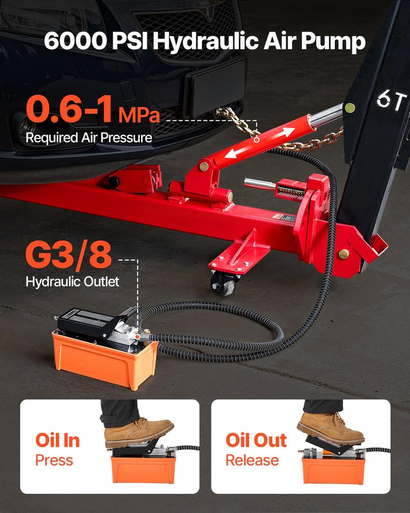 VEVOR Auto Body Frame Puller Straightener, 6T Tension Car Body Repair Equipment with 6000PSI Hydraulic Foot Pump & Swivel Post
