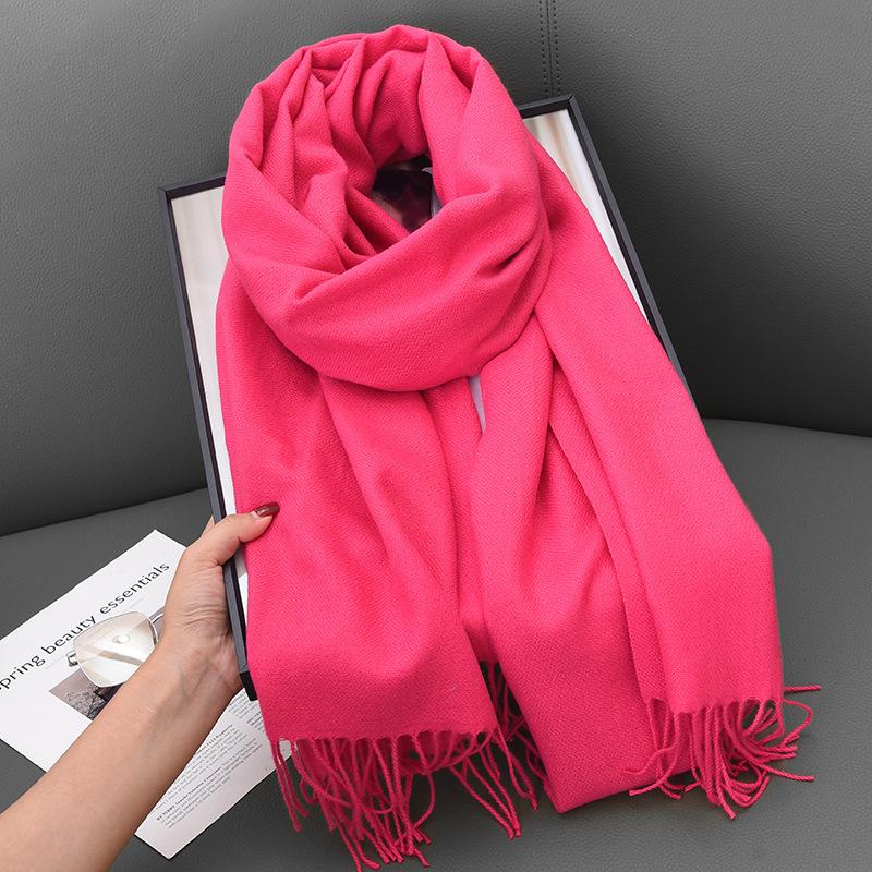 Scarf Winter Women'S Cashmere Literary And Artistic Thickening Warm Dual-Purpose Solid Color Fashion Atmosphere Scarf