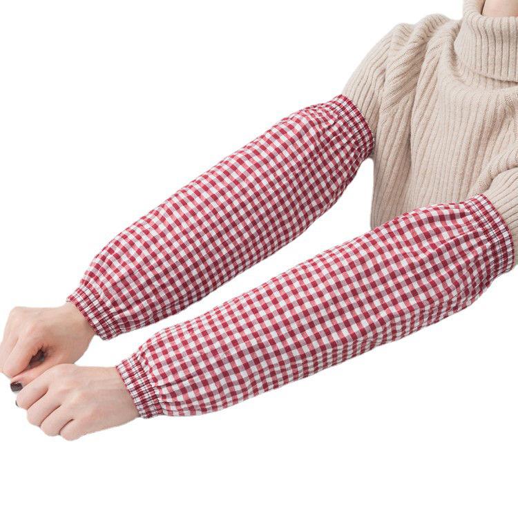 Strapazierfähige Baumwoll-Karo-Armstulpen für Herbst/Winter - Schmutzabweisend, Elastisch, Lockerer Sitz für Zuhause und Arbeitsschutz