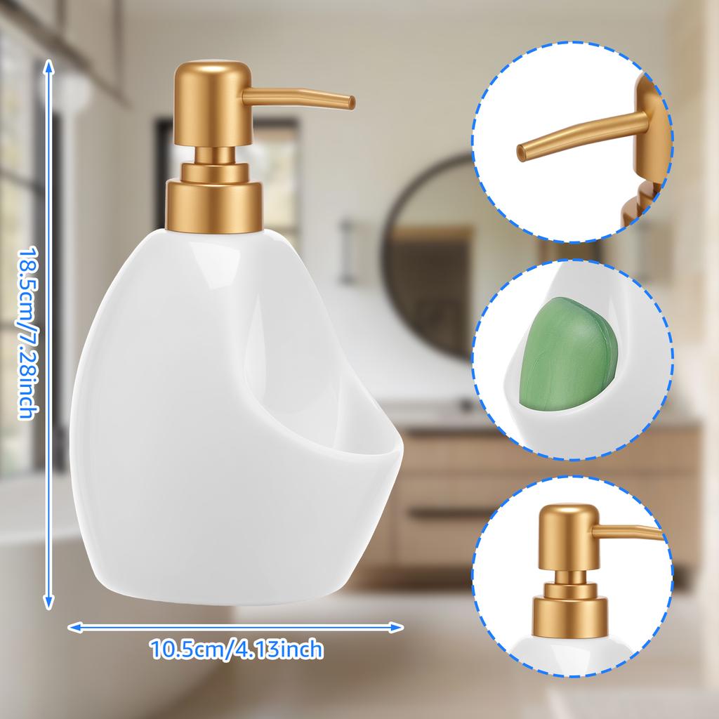 Ceramic Soap Dispenser with Sponge Holder Easy To Clean Press Pump Hand Foam Dispenser Pressing Soap Pump Bottle for Home