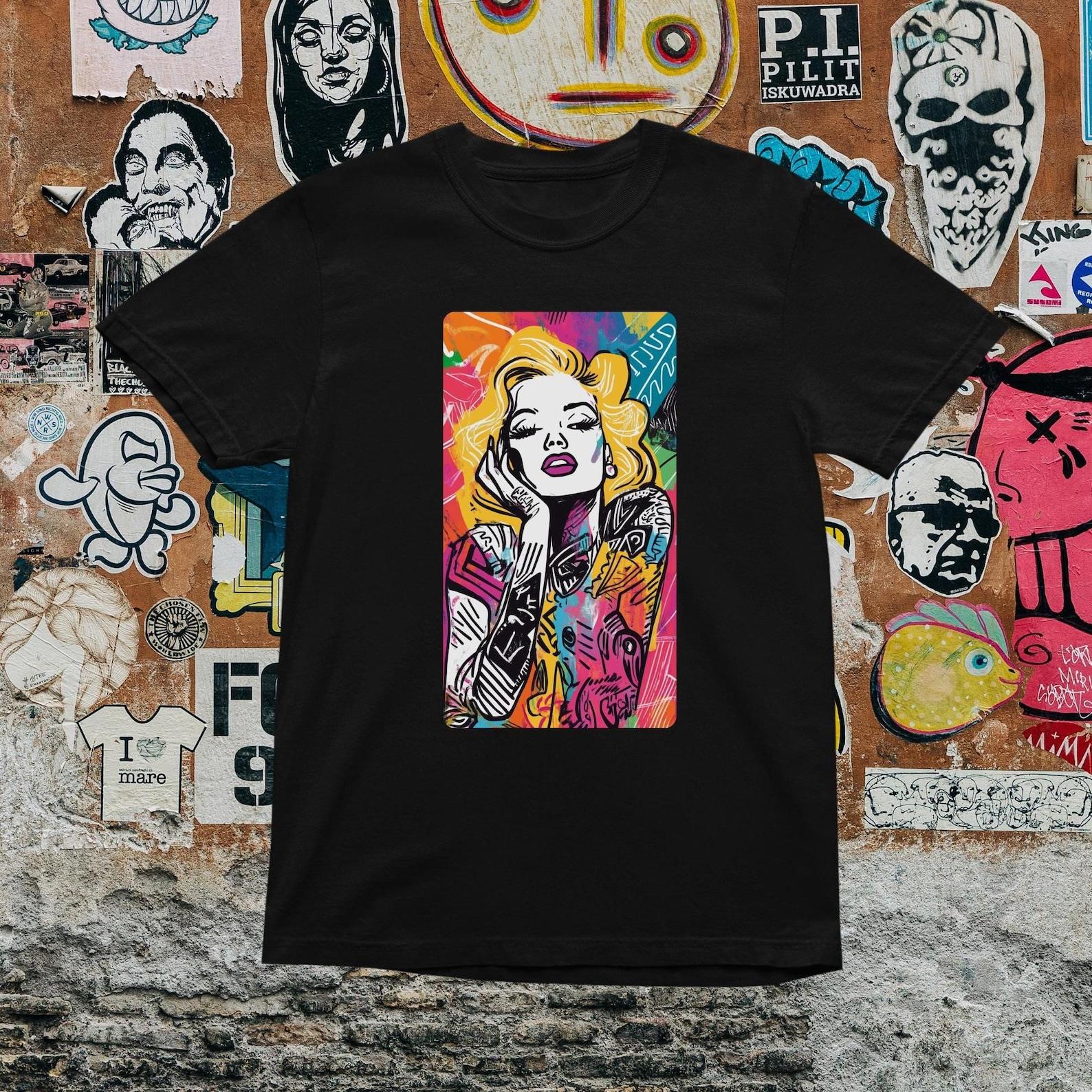 Pop Art Tattooed Blonde T Shirt – Bold Colourful Street Art Graphic Tee XL