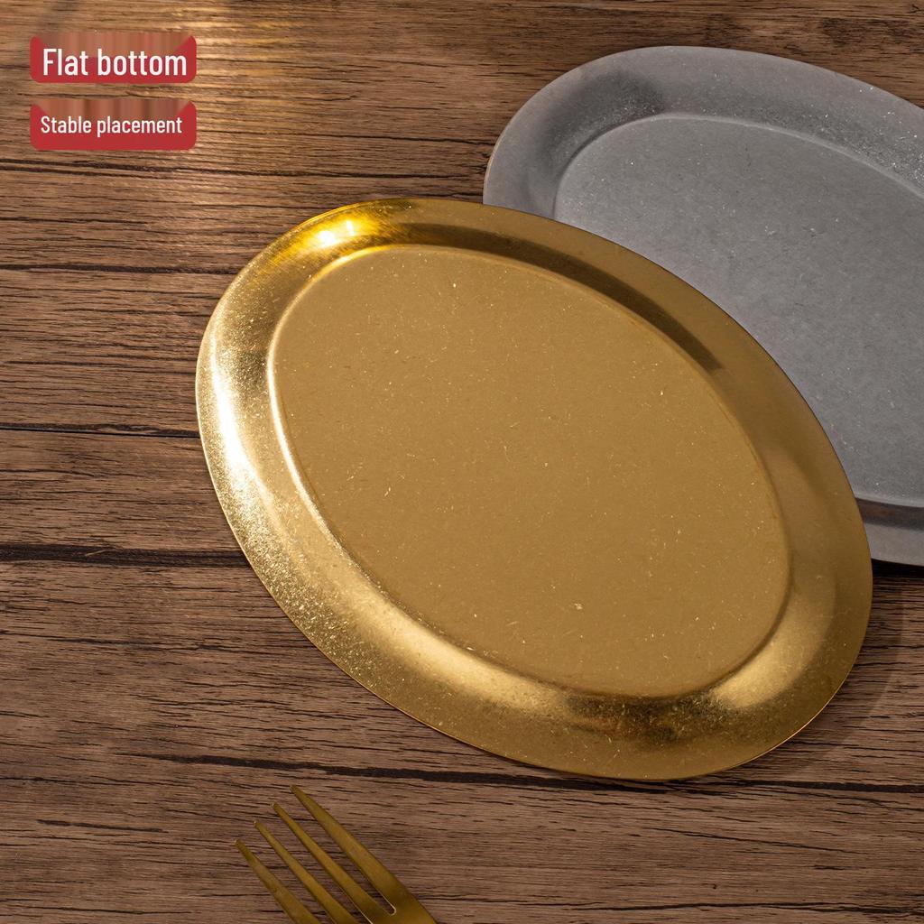 Retro Japanese Egg-Shaped 304 Stainless Steel Tableware Plate - Distressed Oval BBQ Cafe Tray