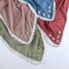 Monochrome Pearl Chiffon Square Scarf With Small Flower For Women