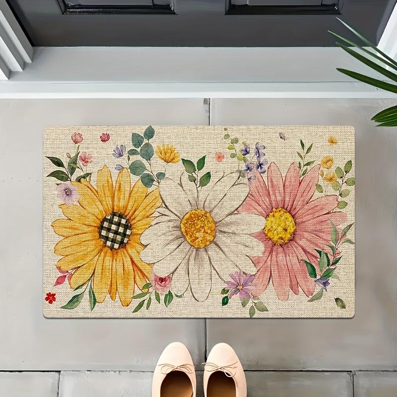 1Pcs Anti Fatigue Kitchen Rugs,   Sunflower Daisy Print Waterproof Non-Slip Thick Cushioned Kitchen Mat Heavy Duty Comfort Standing Mat for Kitchen