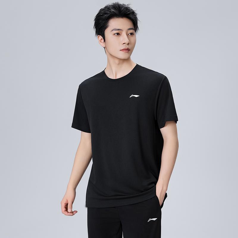 Li-Ning Solid Color Loose Fit Round Neck Drop Shoulder Short Sleeve T-Shirt Men Tops Black AHSU977-1