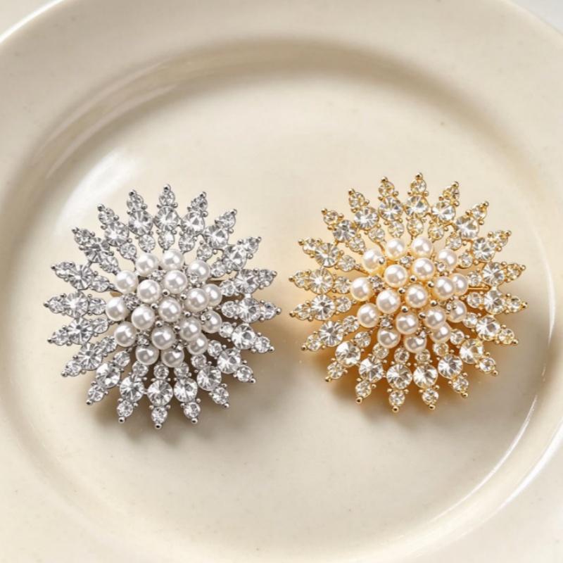 Sparkling  Pearl Brooch Snowflake Design 2 Color Options For Wedding Party Formal Events