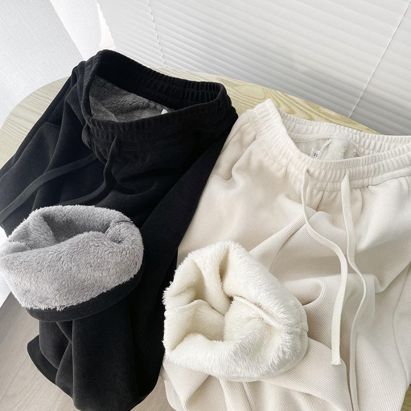 Winter Thickened Wide-leg Pants Lamb Fleece Glutinous Rice Pants New High-waisted Casual Loose Straight Pants Trousers Women