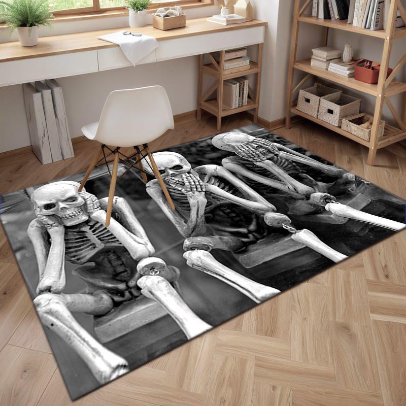 1PC Skull Dark Gothic Pattern Printed Carpet Rug for Living Room Bedroom Home Sofa Decoration,Non-slip Floor Mat Floor Mat