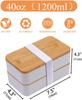 White Double Layer Wood Grain Bento Box Microwave Safe Large Capacity Lunch Container with Thermal Bag