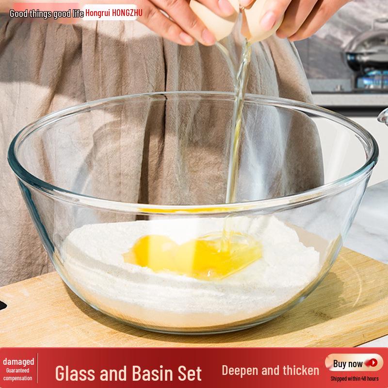 Heat-Resistant Borosilicate Glass Bowl for Microwave, Egg Beating, Baking, Dough Mixing, and Soup.
