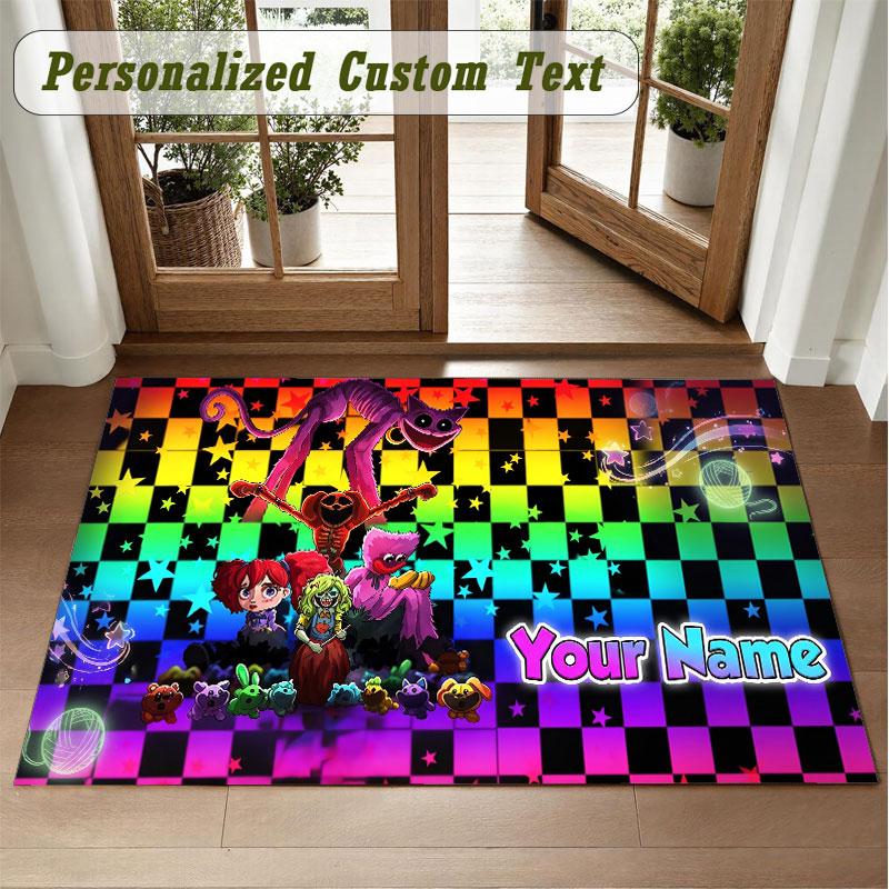 Crystal Velvet Square Rug Custom NamePoppy Playtime Pattern Non Slip Home Floor Decor Rug