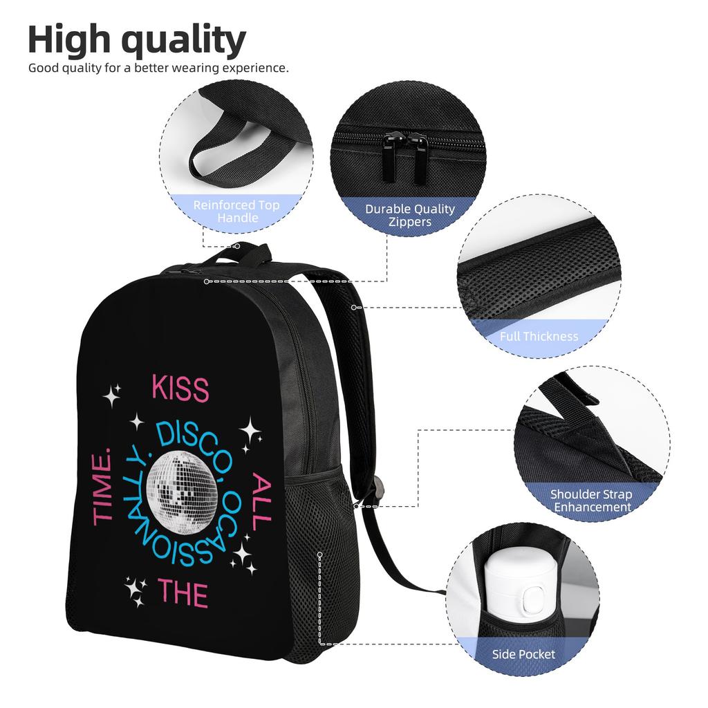 Kiss All the Time Backpack 2026 Music Aesthetic Backpacks Student Travel Big School Bags Colorful Rucksack