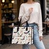Boho Bat Print Canvas Tote Bag Casual Large Capacity Daily Shoulder Handbag for Women