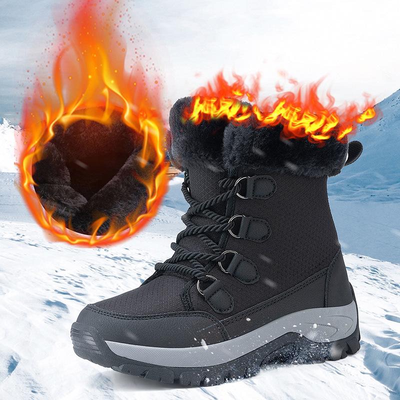 Winter large size velvet snow boots velvet warm couple cotton boots outdoor waterproof and non-slip cotton shoes