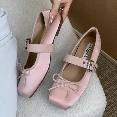 Sweet Butterfly-knot Mary Jane Shoe Women Retro Square Toe Shallow Ballet Flats Comfort Soft Sole Designer Shoe