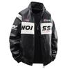 Amerikanischer Rennanzug Bestickte Lederjacke Herren Street Handsome Hip-Hop Stehkragen Motorrad Lederjacke Jacke