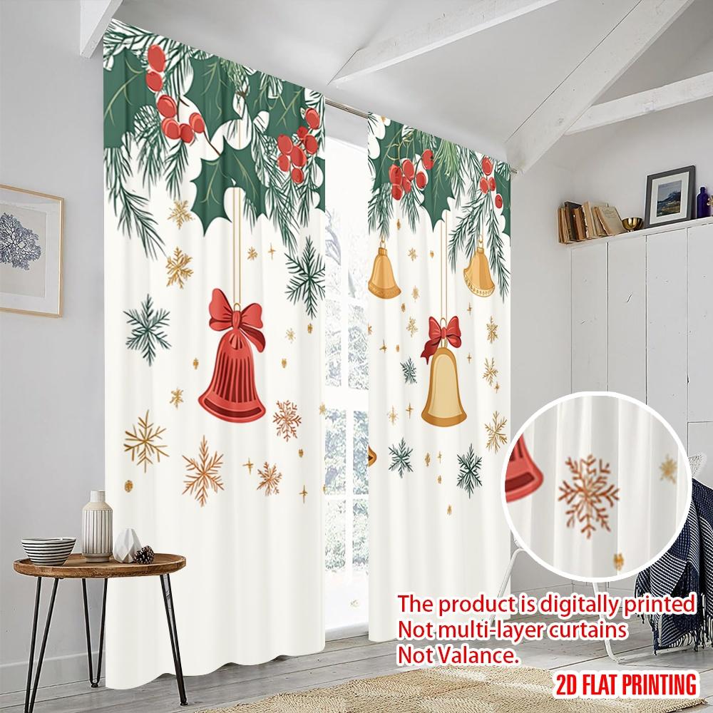 2pcs,2D Plane Printing Curtains&Window Treatment Christmas Bells Holly Berries (2) Versatile 100% Polyester (without Rod)