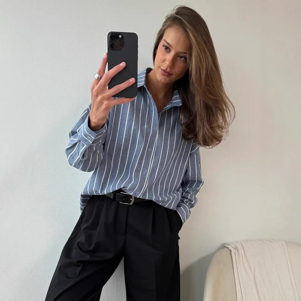 Women's Casual Striped Shirt Long Sleeve Button Down Blouse with Comfortable Fit