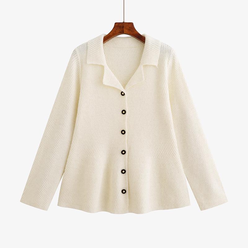 Plus Size Elegant Suit Collar Xiang Style Jacket Winter Knit Cardigan for Women