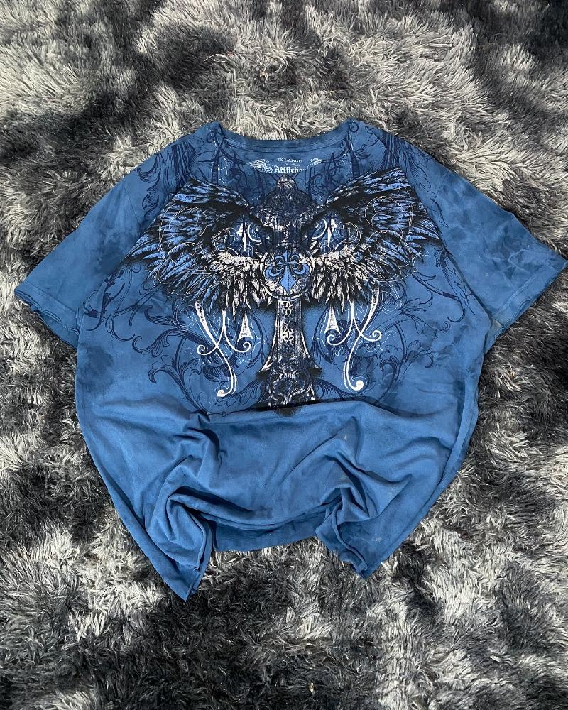 Camiseta Estampada da Moda Masculina Retro Casual Confortável Manga Curta