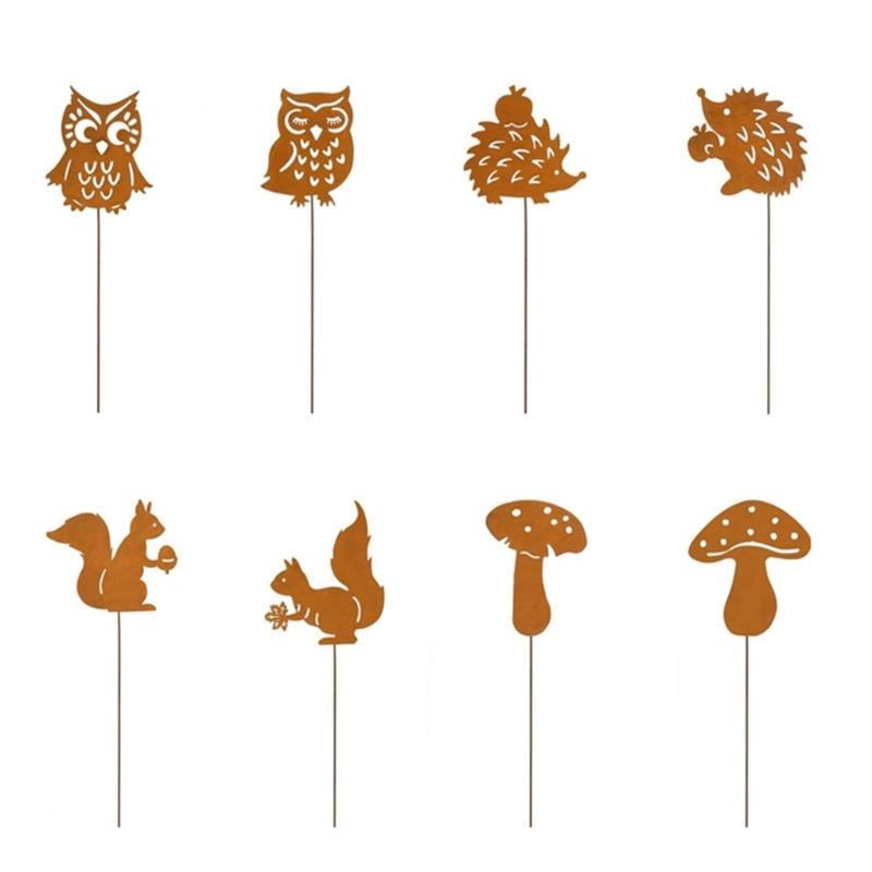 Metal Rusted Animal Garden Stake Art Crafts Statue Backyard Garden Yard Sidewalk Outdoor Backyard Decoration