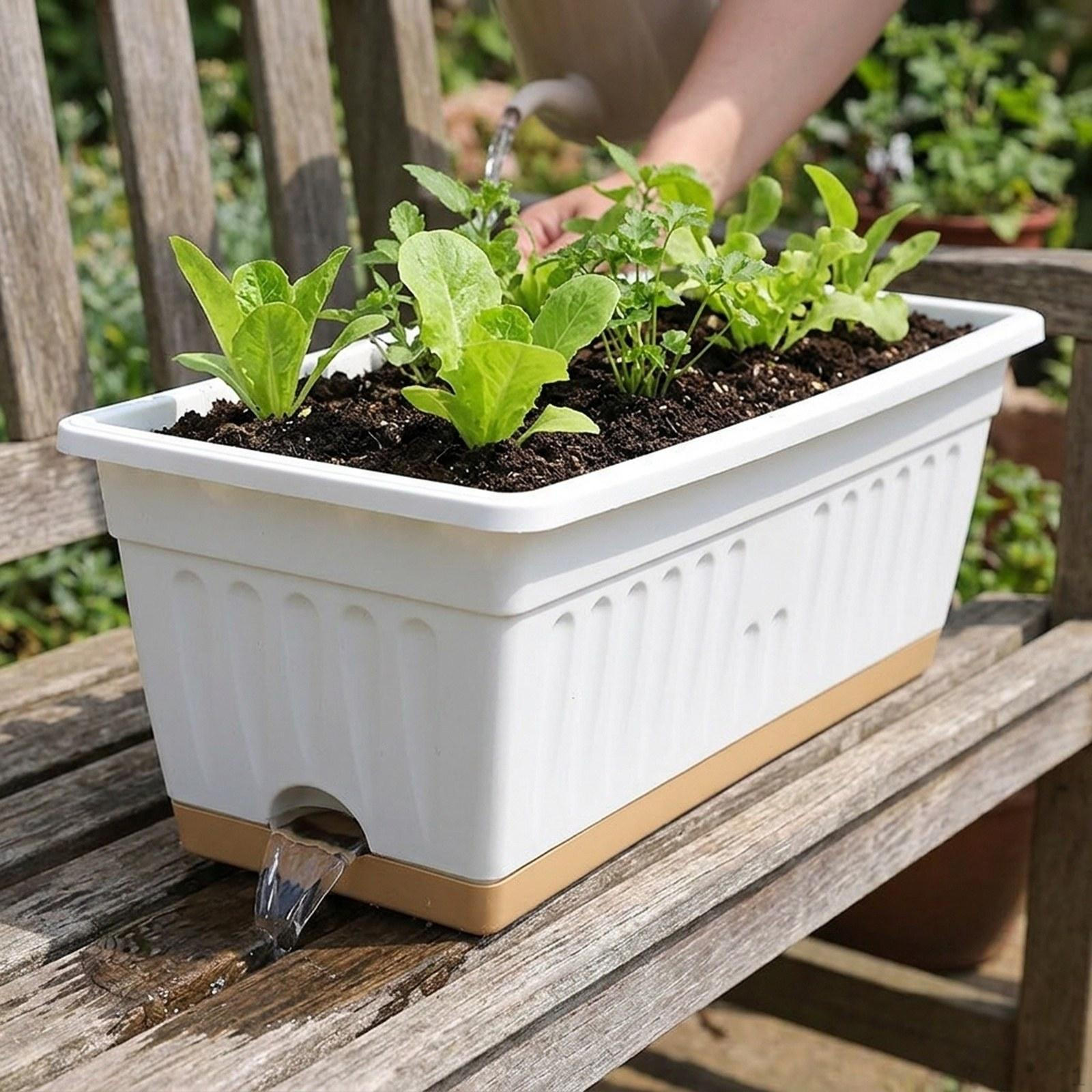

Balcony Boxes with Drainage Holes, Rectangular Decorative Planters for Windowsills, Growing белый