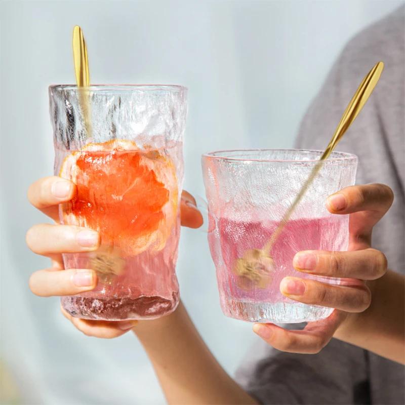 300ml/350ml Glacier Pattern Glass Water Cup Tea Milk Coffee Water Cup Ins Whiskey Wind Beer Juice Glass Mug Bar Drinkware Gift