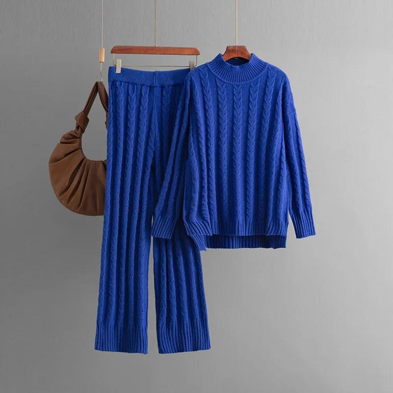 2026 Autumn Solid Color Half Turtleneck Split Sweater Twist Pants Sets Women Winter New Fashion Knitted Two-piece Sets for Women