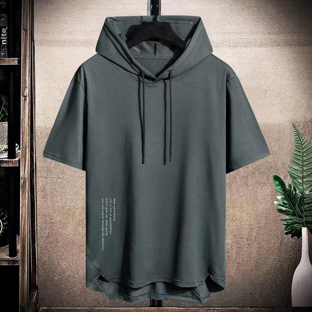 Men's Sports Short Sleeved T Shirt Hooded Fashionable Breathable Loose Outdoor Running Casual