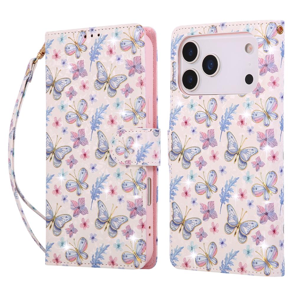 For iPhone 17 Pro Max Case RFID Blocking Flower Leather Phone Cover with Wrist Strap
