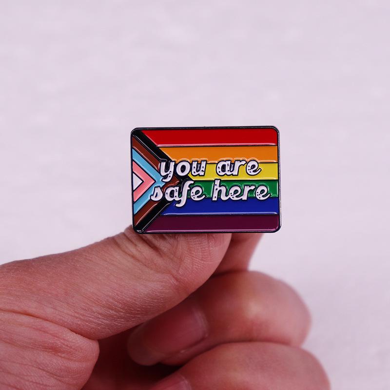 Safe Here Brooch: Crossed Flags Enamel Badge