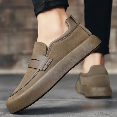 Mode Loafers Herenschoenen Leer Wandelschoenen Zakelijk Antislip Zachte Zool Werkloafers Rond Platte Zool Schoenen Buitenschoen