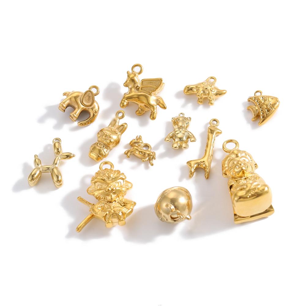 CARLIDANA Stainless Steel Gold Plated Animal Giraffe Charm Bubble Dog Monkey Rabbit Horse DIY Accessories Jewelry Necklace