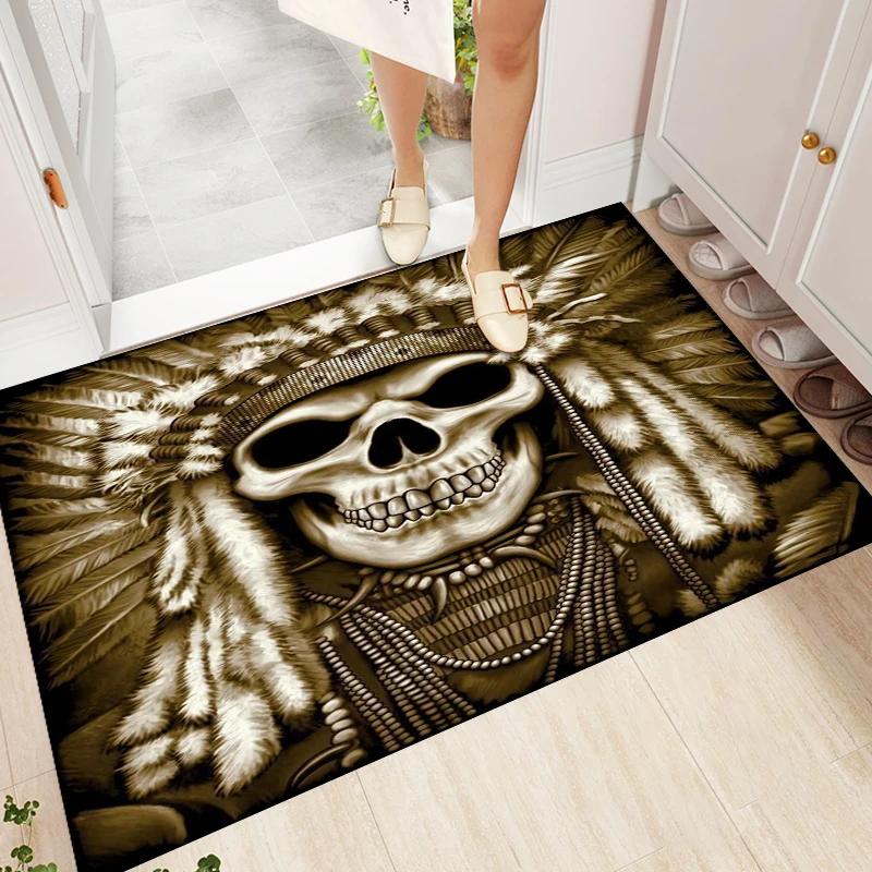 

Skull Halloween Kitchen Mat Non-Slip Doormat Washable Rug for Entrance Living Room Bedside Long Halloween Carpet Home Decor 50X80CM (1.6X2.6FT