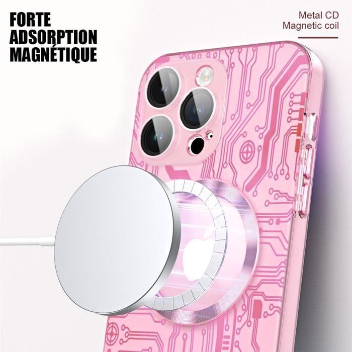 Coque pour iPhone 15 - Translucide - Motif Circuit Rose - Antichoc - Protection Caméra Arrière